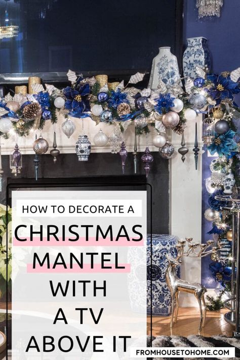 How To Decorate Mantel With Tv Above It, Christmas Mantle Decor With Tv Above, Mantel Decor With Mirror, Christmas Mantle With Tv Above, Christmas Mantle Decor With Tv, Christmas Mantels With Tv, Christmas Fireplace Design, Christmas Fireplace Mantels, Mantel Decorating Ideas