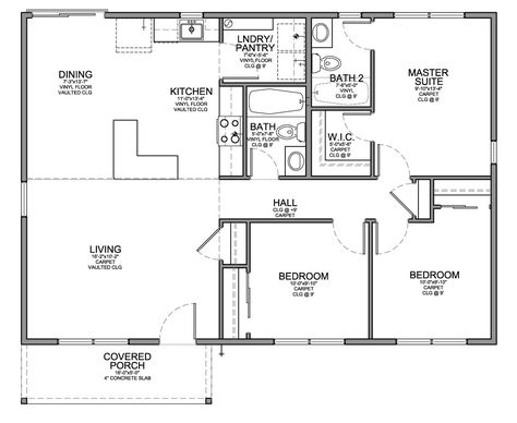 At EVstudio we design a wide variety of houses from the very small to the very large. This is an example of an affordable 1,100 sf home that we designed. The house includes a covered porch, a livin... 3 Bedroom Home Floor Plans, Three Bedroom House Plan, Barndominium Plans, House Plans 3 Bedroom, Small House Floor Plans, Three Bedroom House, Barndominium Floor Plans, House Layout Plans, Small House Plan