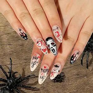 halloween nails Acrylic Nails Glossy, Scary Nails, Holiday Acrylic Nails, Nail Art Halloween, Long Nail Art, Nails Glossy, Halloween Press On Nails, Press On Nails Medium, Gothic Nails