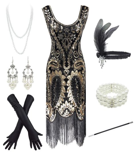 Flapper Aesthetic, 20s Accessories, Roaring 20s Dresses, Vintage Flapper Dress, Sequin Fashion, Flapper Accessories, Dragon Drawings, Gatsby Costume, Dance Attire