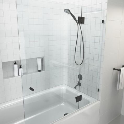 Glass Warehouse 51 in. x 58 in. Frameless Glass Hinged Bathtub Door in Matte Black-GW-B-GH-51-MB - The Home Depot Cleaning Shower Glass, Glass Bathtub, Black Shower Doors, Frameless Hinged Shower Door, Bathtub Shower Doors, Frameless Shower Door, Bathtub Doors, Tub Shower Doors, Glass Hinges