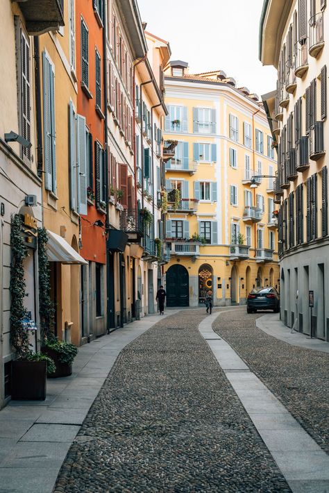 A colorful cobblestone street in Brera, Milan, Italy., Lombardy Cobblestone Street, Hotel Motel, Posters Framed, City Car, Milan Italy, Image House, City Skyline, Studio Photography, Framed Wall