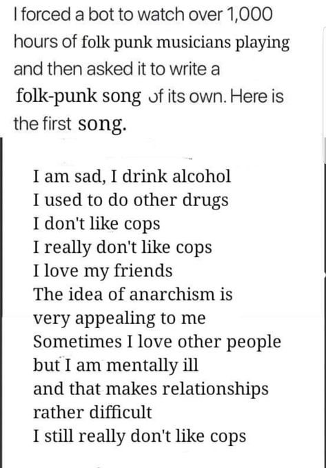 What happens when an AI makes a folk-punk song? Magic. That's what Folk Punk Aesthetic, Anti Folk, Folk Punk, Punk Songs, Goth Metal, Midwest Emo, Folk Songs, Light Quotes, I Love My Friends