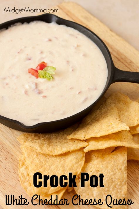 White Cheese Queso Dip With Meat, White Queso Dip Crockpot With Meat, White Cheddar Cheese Recipes, White Cheddar Queso Dip, Queso Crock Pot, White Cheddar Cheese Dip, Cheddar Cheese Queso, White Cheddar Queso, Queso Dip Crockpot