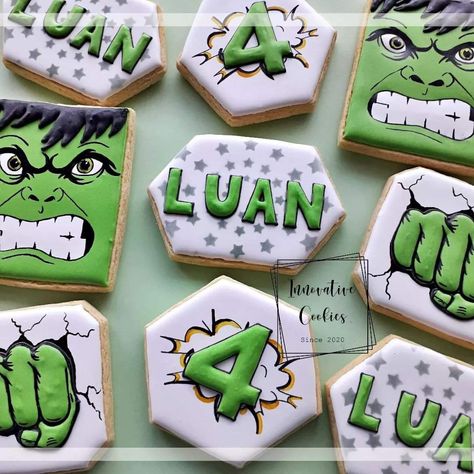 Hulk Cookies, Incredible Hulk Birthday Party, Hulk Birthday Parties, Hulk Party, Hulk Birthday, Cookies Decoradas, Sugar Cookie Royal Icing, Cookie Business, Diy Cookie