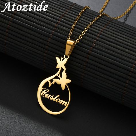 Cheap Customized Necklaces, Buy Quality Jewelry & Accessories Directly from China Suppliers:Atoztide Customized Fashion Stainless Steel Name Necklace Personalized Letter Gold Butterfly Necklace Pendant Name Gift Enjoy ✓Free Shipping Worldwide! ✓Limited Time Sale ✓Easy Return. Name Pendant Design, Custom Name Pendant Jewelry Gift For Her, Custom Name Pendant Jewelry For Birthday Gift, Custom Name Pendant Jewelry For Gift, Name Pandent With Chain Gold, Custom Name Necklace, Butterfly Necklace, Color Dorado, Drop Pendant