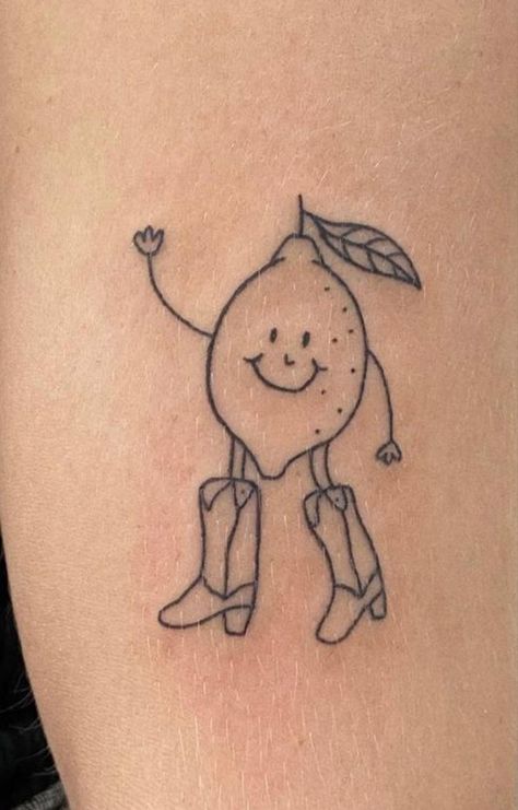 Funny Fine Line Tattoos, Cute Lemon Tattoo, Dainty Lemon Tattoo, Lemon And Lime Tattoo, Lemon Tattoo Ideas, Lemon Lime Tattoo, Martini Olive Tattoo, Lime Tattoo Minimalist, Simple Lemon Tattoo