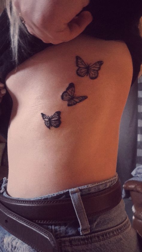 3 Butterfly Tattoo Ribs, Butterfly Tattoo On Rib Cage, Butterfly Rib Tattoos For Women, Underboob Tattoo Butterfly, Underboob Butterfly Tattoo, Underboob Rib Tattoo, Butterfly Underboob Tattoo, Butterfly Rib Tattoo, Discreet Tattoos For Women