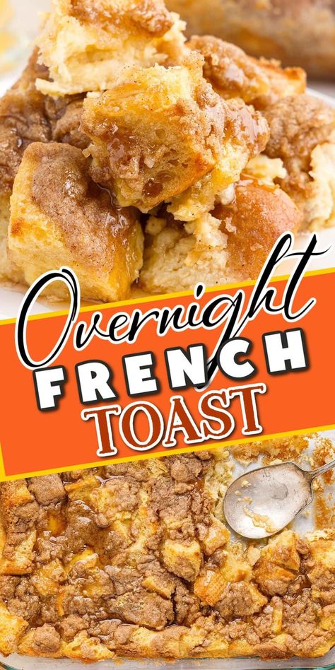 Overnight French Toast is the perfect breakfast for a lazy weekend morning. All you have to do is mix up the eggy custard the night before, then soak your bread in it overnight. In the morning, all you have to do is pop it in the oven and enjoy! This recipe is easy and delicious, and the buttery, cinnamon-toasted topping will definitely become a family favorite. Oven French Toast, Overnight French Toast Recipe, French Toast Bake Overnight, French Toast Casserole Easy, French Toast Muffins, French Toast Casserole Overnight, Princess Pinky Girl, Overnight French Toast, French Toast Breakfast