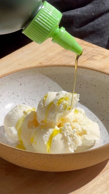 kennedy haffner on Instagram: "hear me out: vanilla ice cream, olive oil + a pinch of salt - once you try it, you’ll love it too 🫒" Olive Oil Ice Cream, Summer 2025, Pinch Of Salt, Vanilla Ice, Vanilla Ice Cream, Try It, You Tried, Nom Nom, Olive Oil