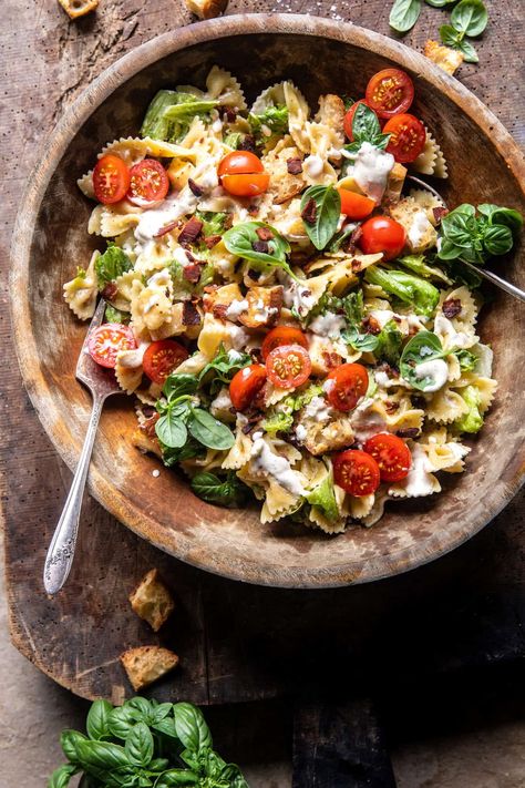 BLT Caesar Pasta Salad | halfbakedharvest.com Girl Brunch, Blt Pasta Salad, Caesar Pasta Salad, Caesar Pasta, Half Baked Harvest Recipes, Blt Pasta, Blt Salad, Blt Pasta Salads, Peach Salad