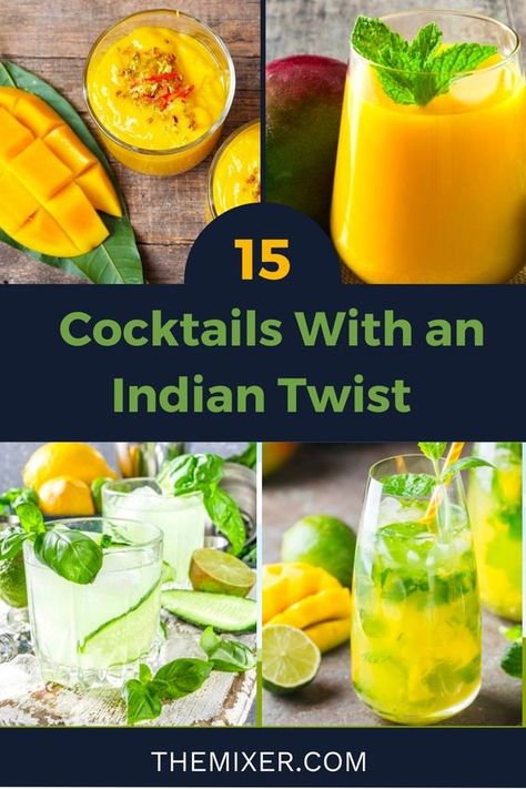 Indian Cocktails Recipes, Indian Inspired Cocktails, Indian Mocktail Recipe, Diwali Cocktails, Indian Cocktails, Best Vodka Drinks, Mexican Cuisine Recipes, Summer Party Appetizers, Mango Cocktail