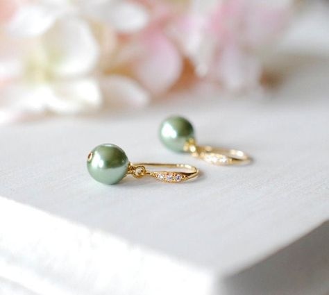 30 Beautiful Sage Green Ideas for Weddings Green Wedding Jewelry, Green Pearl Earrings, Bridal Statement Necklace, Green Ideas, Chevron Earrings, Bridal Wedding Earrings, Sage Green Wedding, Geode Earrings, Purple Pearl