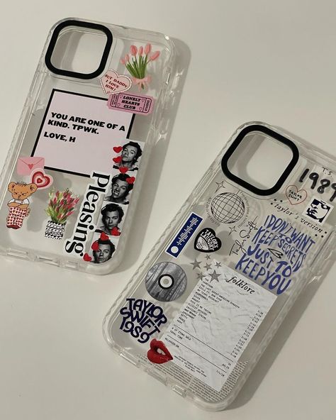 Phone Case With Stickers Aesthetic, Cute Collage Phone Cases, Diy Phonecase Aesthetic, Phone Cases Aesthetic Harry Styles, 1989 Taylor Swift Phone Case, Phonecase Ideas Stickers, Taylor Coded Wallpaper, Iphone Cases Taylor Swift, Harry Styles Wishlist