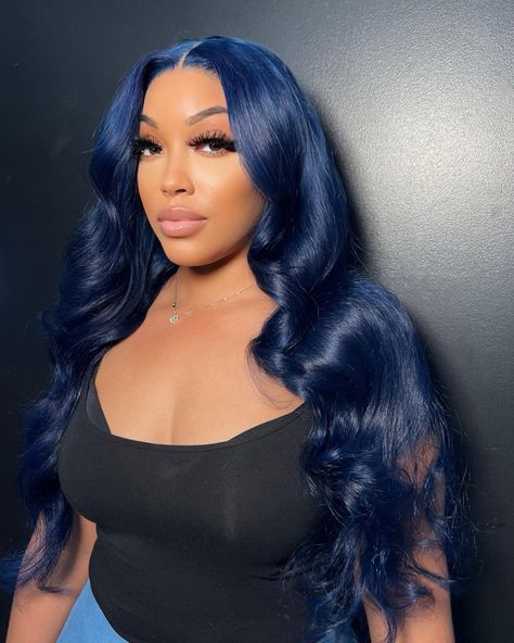 Navy Blue Hair Outfits, Dark Blue Wigs For Black Women, Navy Blue Hair Black Women, Dark Blue Wig, Blue Lace Front Wig, Midnight Blue Hair, Blue Black Hair, Braided Hairstyles For Black Women Cornrows, Frontal Wig Hairstyles