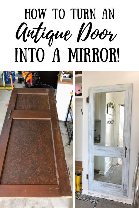 Diy Mirror Door, Old Mirror Makeover Diy, Old Door Mirror, How To Cut Mirror, Change Door, Door Repurposed, Antique Furniture Makeover, Old Door Projects, Workspace Ideas