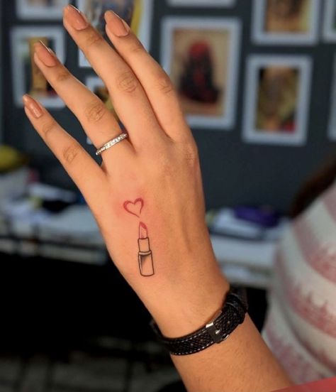 Make Up Tattoo Ideas Beauty, Lipstick Tattoo Ideas, Beautician Tattoo, Makeup Tattoo Ideas, Makeup Artist Tattoo, Lipstick Tattoo, Tattoo Ideas Inspiration, Lipstick Tattoos, Brush Tattoo