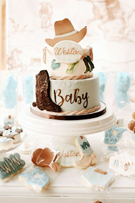 Western Boy Baby Shower Ideas Cowboy Theme, Cowboy Theme Baby Shower Cake, A Little Cowboy Is On His Way Cake, Western Baby Shower Cake For Boys, A Little Cowboy Is On His Way Baby Shower Ideas, A Little Cowboy Is On His Way Decorations, Cowboy Baby Shower Favors, A Little Cowboy Is On The Way Baby Shower Ideas, Vaquero Baby Shower Ideas