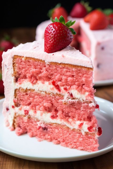 Best Strawberry Cake Ever - That Oven Feelin Best Strawberry Cake Ever, The Best Strawberry Cake, Strawberry Reduction, Best Strawberry Cake, Strawberry Cake From Scratch, Smooth Buttercream, Cake Preparation, Strawberry Things, Fresh Strawberry Cake