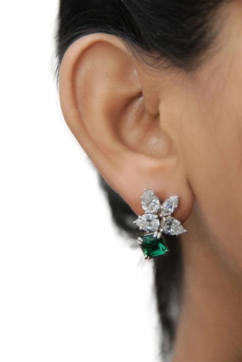 Emerald and Diamond Cluster Earrings, 925 Sterling Silver, Bridal Handmade JEWELRY | ADASTRA JEWELRY Diamond Cluster Earrings, Heritage Jewellery, Historical Jewellery, Expensive Jewelry, Cluster Earrings, Diamond Cluster, Stone Earrings, Jewelry Earrings Studs, Pearl Jewelry