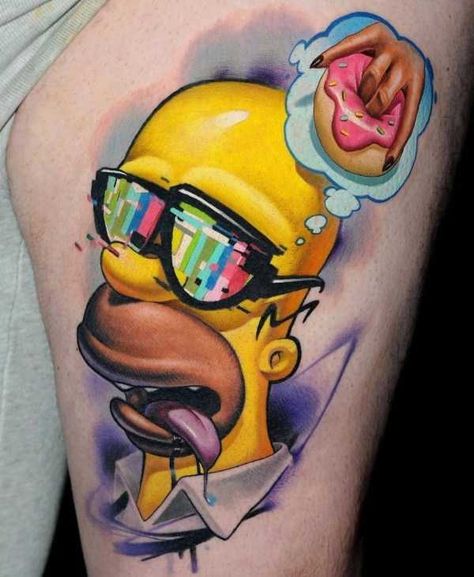 35 Mind-Blowing Tattoos Tattoo Cartoon Style, Robot Tattoos, New School Tattoo Designs, Tattoo New School, New School Tattoos, Donut Tattoo, Cartoons Tattoo, Tattoos 2022, Game Tattoo