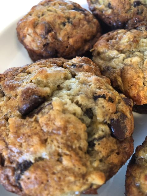 Big Banana Chocolate Chip Muffins, Nana Chocolate Chip Muffins, Banana Choco Chip Muffins, Banana Muffins With Chocolate Chips Healthy, Big Batch Banana Muffins, Chocolate Chip Pecan Muffins, Chocolate Banana Nut Muffins, Cho Chip Banana Muffins, Oatmeal Choc Chip Muffins