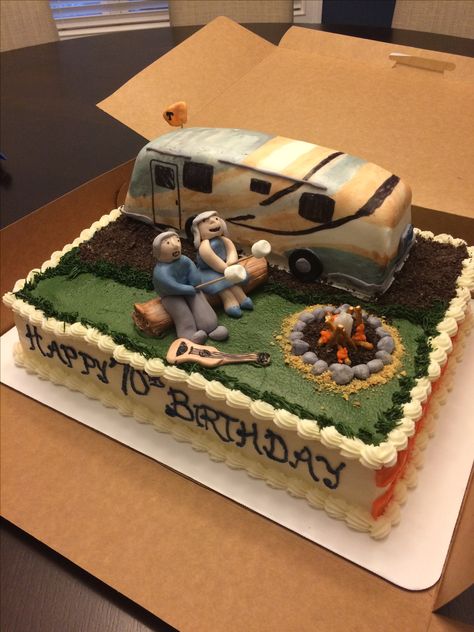 RV cake, camping cake by Stephanie Gentry Camping Theme Cakes, Caravan Cake, Camping Birthday Cake, Camper Cakes, Fishing Themed Birthday Party, Camping Cakes, Camping Theme Birthday, Fishing Birthday Party, Birthday Cake Pictures