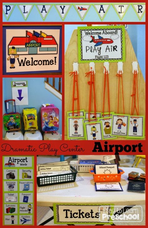 Airport Dramatic Play, Airport Theme, Play To Learn Preschool, Dramatic Play Themes, Dramatic Play Center, Transportation Unit, Role Play Areas, Transportation Preschool, Dramatic Play Preschool