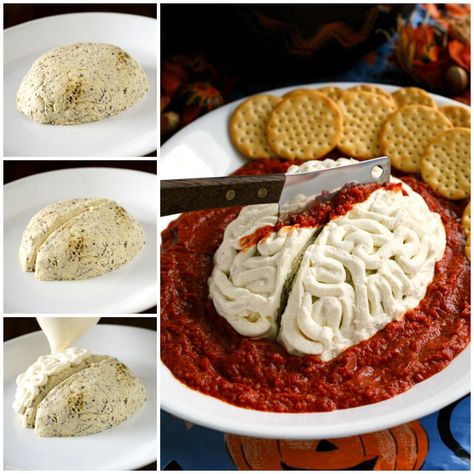 A Zombie Brains Cheese Ball appetizer will be the centerpiece of your spooky Halloween Party spread. In just a few easy steps, you can make this frighteningly fun treat for your holiday celebration! Comidas Halloween, Horror Food, Brain Mold, Zombie Food, Zombie Brains, Spooky Halloween Food, Postres Halloween, Recetas Halloween, Jalapeno Jelly