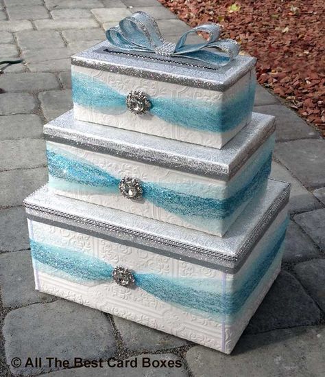 Wedding Card Box Ideas, Card Box Ideas, Turquoise Wedding Invitations, Turquoise Wedding Rings, Silver Wedding Dress, Turquoise Wedding Band, Wedding Garter Blue, Card Box Holder, Blue Garter