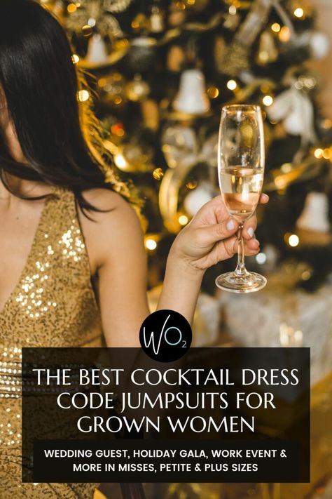 Best Cocktail Jumpsuits for Grown Women - Wardrobe Oxygen Cocktail Dress Jumpsuit, Jumpsuit Cocktail Outfit, Cocktail Attire Women Pants, Cocktail Jumpsuits For Women, Cocktail Attire Women, Cocktail Outfits For Women Classy, How To Dress Up A Jumpsuit, Women Cocktail Attire, Wedding Cocktail Attire For Women