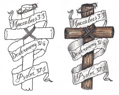 A rustic cross with banner (could have any words in them really). Cross And Banner Tattoo Design, Cross With Scroll Tattoo Design, Cross With Banner Tattoo Design, Cross Banner Tattoo, Cross Rib Tattoos, Aztec Drawings, Wooden Cross Tattoos, Cross Heart Tattoos, Cross Banner