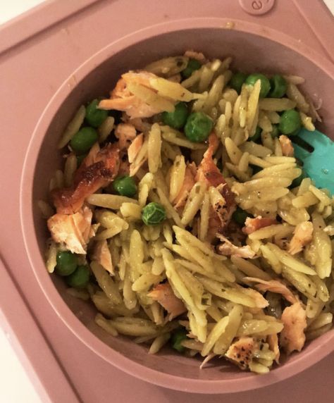 Salmon with Pesto Orzo - Showit Blog Chicken With Pesto Sauce, Salmon With Pesto, Pesto Orzo, Fish Meals, Orzo Recipe, Homemade Pesto Sauce, Toddler Foods, Pea Pesto, Pesto Salmon