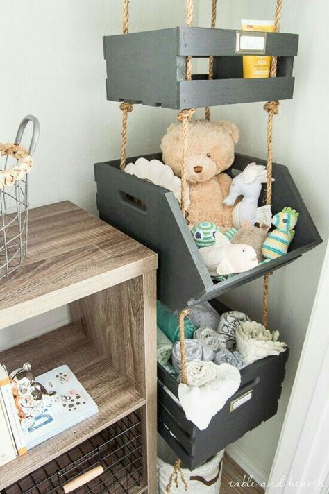 Hanging Closet Storage, Baby Nursery Storage, Baby Nursery Diy, Toy Storage Solutions, Baby Closet, Hanging Closet, Nursery Storage, Stuffed Animal Storage, Crate Storage