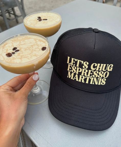 Espresso Martini Themed Bachelorette, Espresso Martini Bachelorette, Espresso Martini Cocktail, Liquid Luck, Bach Weekend, Espresso Martinis, The It Girl, Black Trucker Hat, Cocktail Club