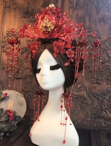 Chinese Headpiece, Chinese Couture, Royal Headpiece, Japanese Crown, Chinese Crown, Headpiece Veil, Chinese Opera, Bridal Headdress, Chinese Jewelry