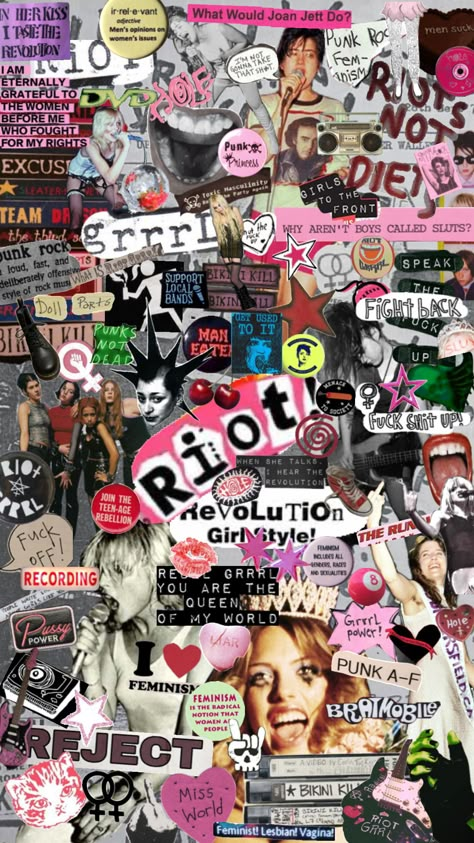 RIOT GRRRL #riotgrrrl #punk #feminism Riot Grrrl Aesthetic, Punk Rock Wallpaper, Riot Grrrl Fashion, Punk Background, Punk Collage, Punk Wallpaper, Feminism Art, Punk Aesthetic, Riot Grrrl