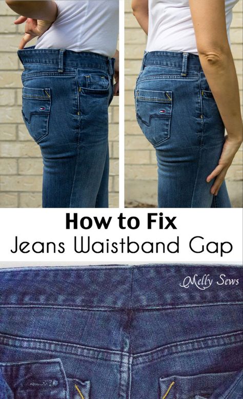 Fix Jeans Waistband Gap - Jean-ious Ideas - Melly Sews Make Pants Bigger, Altering Jeans, Melly Sews, Course Ideas, Sewing Jeans, Sewing Alterations, Basic Sewing, Altering Clothes, Sewing Leather