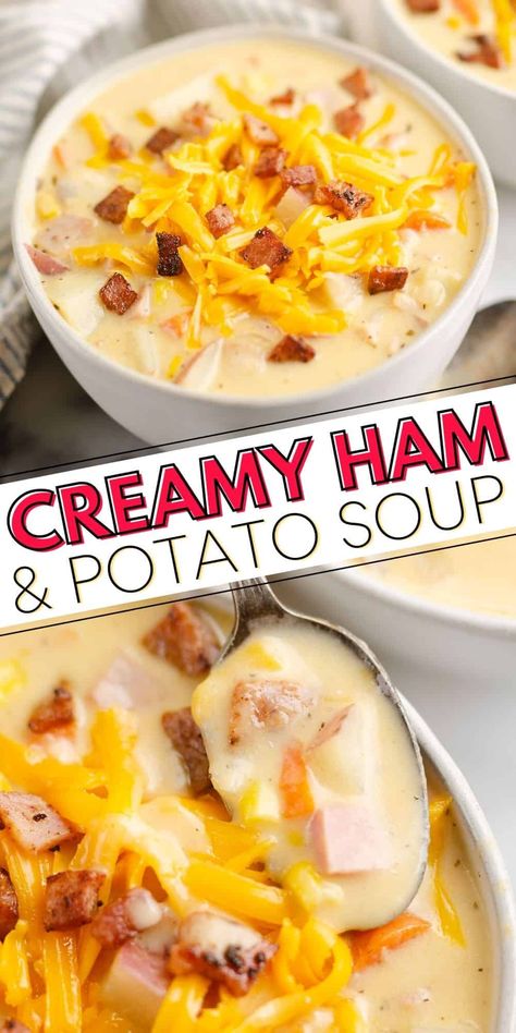 Ham Potato Soup, Potato Cheddar Soup, Ham Soup Recipes, Cheddar Potatoes, Ham And Potato Soup, Cheesy Ham, Ham Potato, Leftover Ham Recipes, Chowder Soup