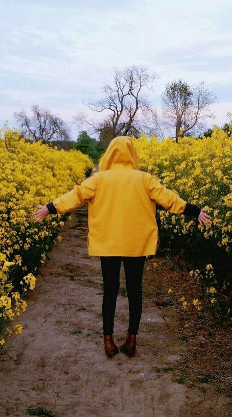 Yellow Raincoat, Yellow Jacket, The Sky, Walking, Yellow, Flowers