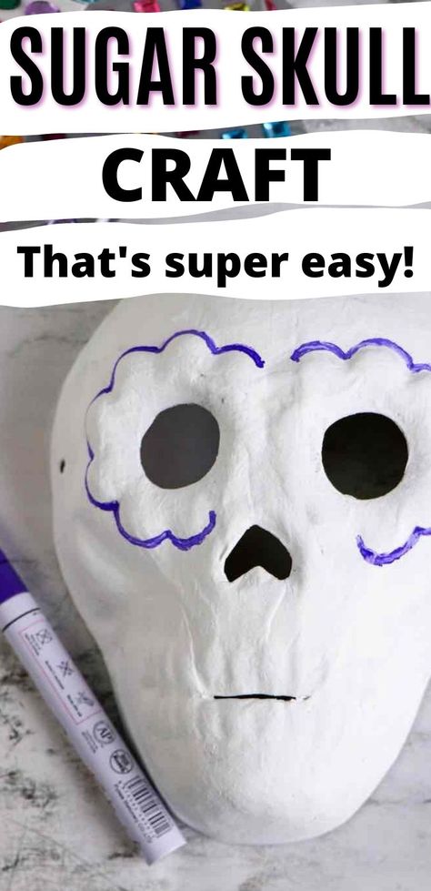 Looking for an easy Day of the Dead craft idea? Find out how to make a Dia de los Muertos sugar skull in just 3 steps! This sugar skull craft idea is easy enough for kids but still a perfect Day of the Dead craft for tweens and teens. Make your own Day of the Dead decorations for your Dia de los Muertos party at home! Paper Mache Sugar Skulls, Day Of The Dead Art For Kids, Dia De Los Muertos Decorations Ideas Diy, Day Of The Dead Projects For Kids, Day Of The Dead Projects, Halloween Arts And Crafts For Teens, Sugar Skulls Diy, Sugar Skull Crafts For Kids, Day Of The Dead Kids Crafts