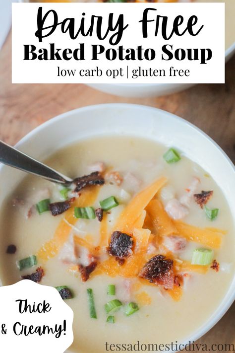 Dairy Free Creamy Potato Soup, Lactose Free Potato Soup, Dairy Free Gluten Free Potato Soup, Gluten And Dairy Free Potato Soup, Low Fodmap Soups Gluten Free, Dairy Free Baked Potato Soup, Gluten Dairy Free Soup, Low Fodmap Potato Soup, Low Calorie Potato Soup