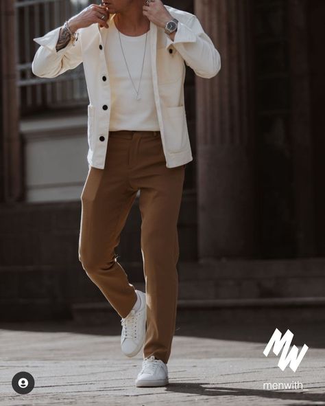 Tan Pants Men, Beige Coat Outfit, Color 2025, Brown Pants Outfit, Guys Fashion Casual, Easter 2024, White Pants Outfit, Off White Pants, Mens Smart Casual Outfits