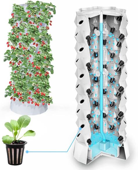 ZXMT Hydroponics Tower Growing System,Vertical Farming Aeroponic Tower Equipment for Indoor Herbs, Fruits and Vegetables with Hydrating Pump Timer Adapter (10 Layers 80 potss) Diy Aeroponics, Aeroponic Gardening, Vertical Hydroponics, Hydroponic Gardening System, Underground Greenhouse, Aeroponic System, Hydroponic Grow Systems, Vertical Planting, Aquaponics Greenhouse