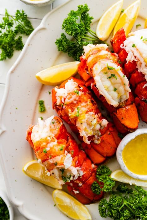 Steamed Lobster Tails Recipe (with Garlic Butter) - CucinaByElena Steam Lobster Tail, Lobster Tail Recipe Steamed, Steaming Lobster Tails, Steamed Lobster Tails, Lobster Tail Recipe, Cooking Lobster Tails, Lobster Recipe, Steamed Lobster, Recipe With Garlic