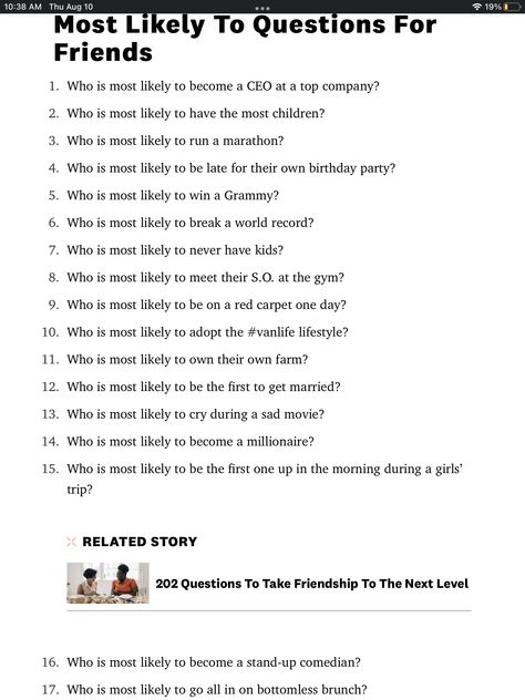 Who’s Mostly Likely To Questions, Who Would Most Likely Questions Best Friends, Who’s The Most Likely To, Who’s More Likely To, Whos Most Likely To Questions Siblings, Whos More Likely To Questions Friends, Whose Most Likely To, Gossip Questions, Who’s More Likely To Questions