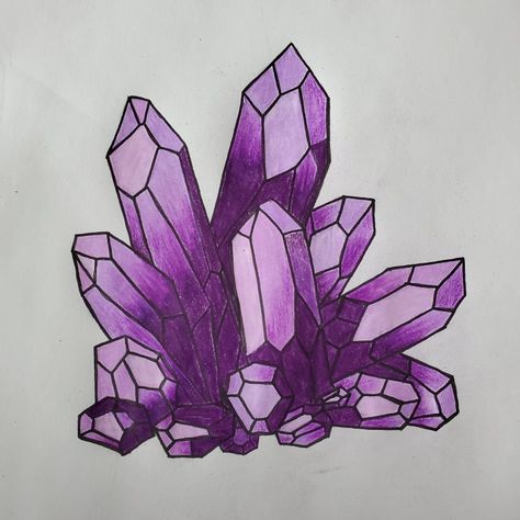 Crystal Painting Easy, Amethyst Drawing Crystals, Crystal Sketch Drawings, How To Draw Amethyst, Crystal Drawing Aesthetic, Drawings Of Crystals, Crystal Crown Drawing, Amethyst Tattoo Ideas, Amethyst Crystal Drawing