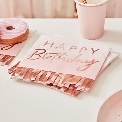 30th Birthday Banner, Napkin Rose, Rose Gold Party Decor, 30th Birthday Decorations, Pink Happy Birthday, Rose Gold Paper, Birthday Party Set, Gold Confetti Balloons, Perfect Birthday Party