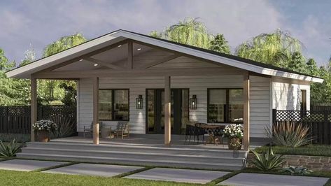 Single-Story Country Style 2-Bedroom ADU with Covered Front Porch (Floor Plan) Adu House, Rustic Craftsman, Lake Ideas, Pool House Designs, Dream Cabin, Small House Floor Plans, Porch Flooring, Flat Ideas, Craftsman Style House Plans