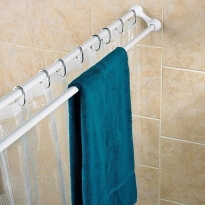 The Dual Shower Curtain Rod | 24 Household Items You Won't Believe You Don't Own Yet Shower Curtain Rod, Double Shower, Domestic Goddess, Shower Rod, Shower Curtain Rods, Curtain Rod, Bathroom Organization, Apartment Living, House Stuff